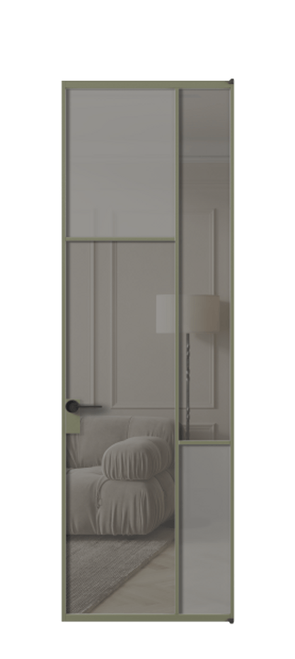 Межкомнатная дверь Mosaic АЛПЛ041.10 Алюминий оливковый тёмный Сатинированное серое стекло, триплекс, 6 мм + Прозрачное серое стекло, триплекс Цена 160090 ₽ | Volhovec