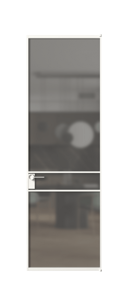 Алюминиевая дверь АЛПЛ040.02 Алюминий Белый Сатинированное серое стекло, триплекс Цена 115420  | Volhovec