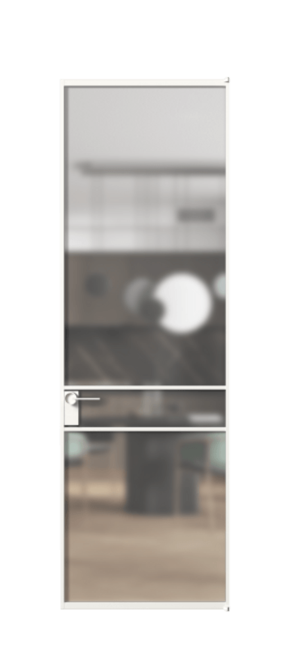 Алюминиевая дверь АЛПЛ040.02 Алюминий Белый Сатинированное стекло "Мателюкс Кристал Вижн", калёное, матовое, каленое 6 мм Цена 146970  | Volhovec