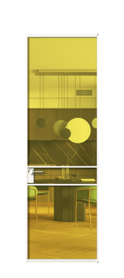 Алюминиевая дверь АЛПЛ040.02 Алюминий Белый Прозрачное жёлтое стекло, триплекс Цена 115420  | Volhovec