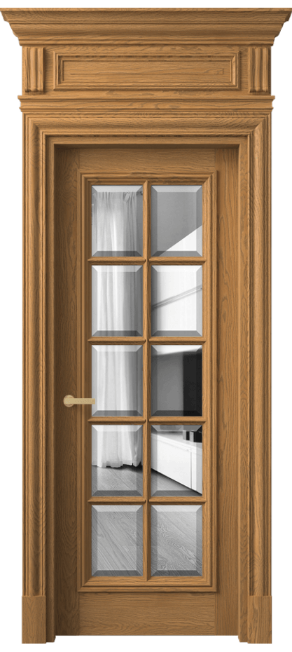 Межкомнатная дверь Антик 7310 Дуб солнечный матовый Двустороннее зеркало с фацетом, триплекс Цена 298589 ₽ | Volhovec