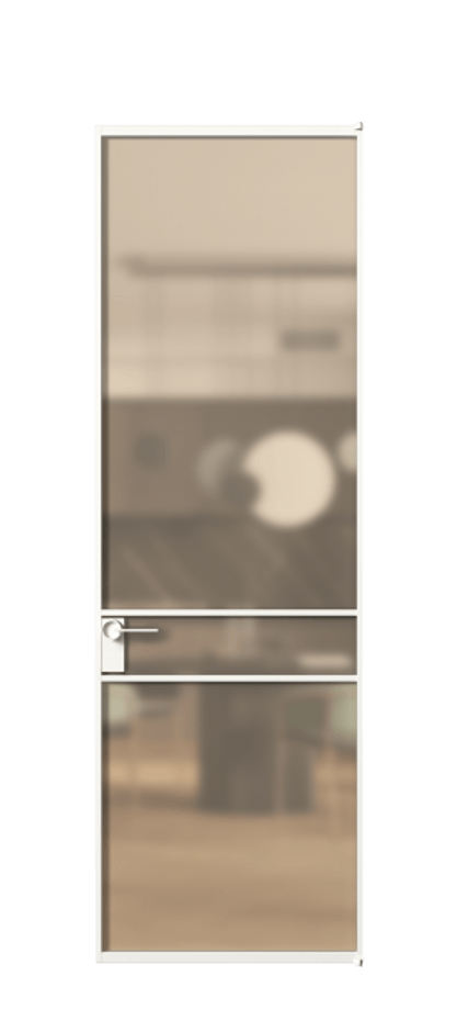 Алюминиевая дверь АЛПЛ040.02 Алюминий Белый Сатинированное оранжевое стекло, триплекс Цена 115420  | Volhovec