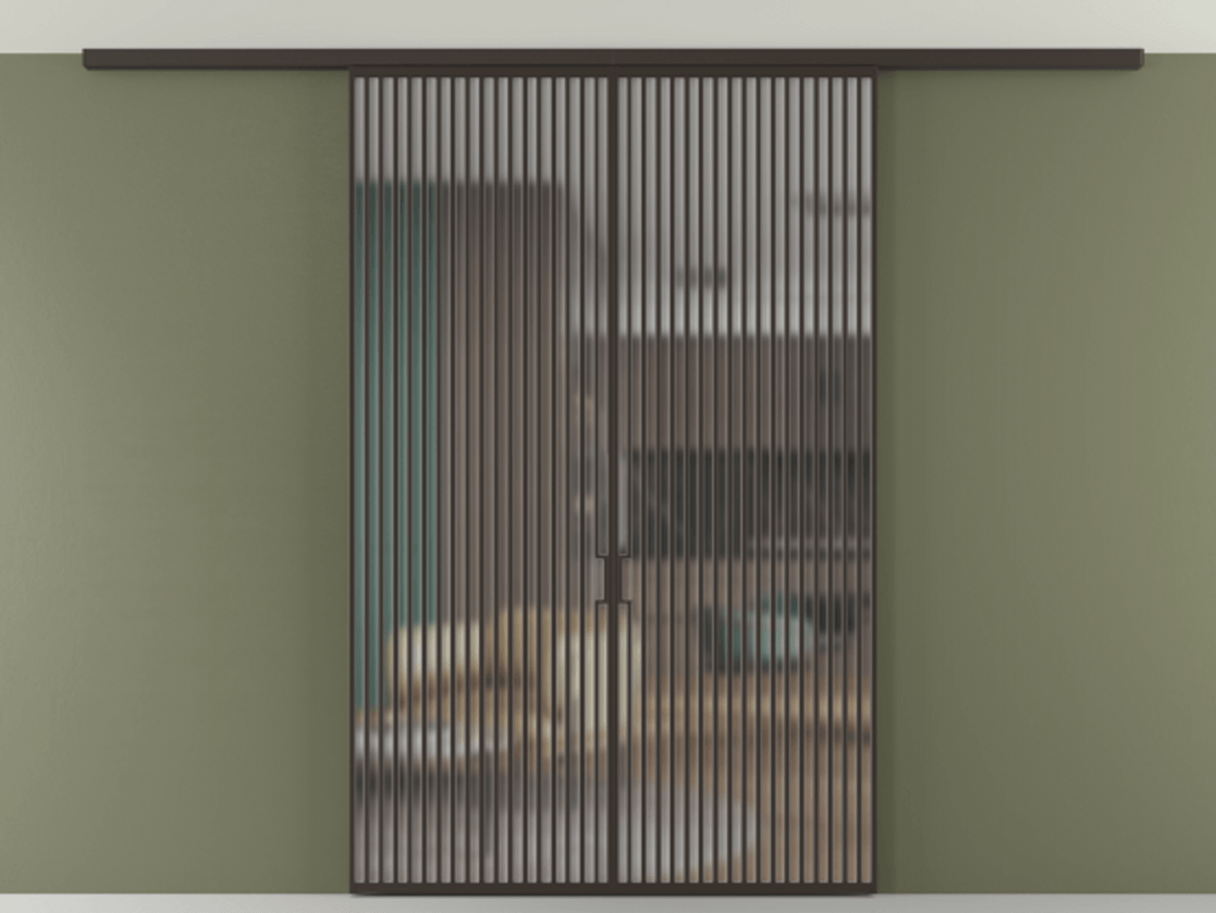 Перегородка Formato вдоль стены на потолок 2 створки АЛПР 040.06 Алюминий антрацит Сатинированное стекло "Мателюкс Кристал Вижн", калёное, матовое, каленое 6 мм Цена 459520 ₽ | Volhovec