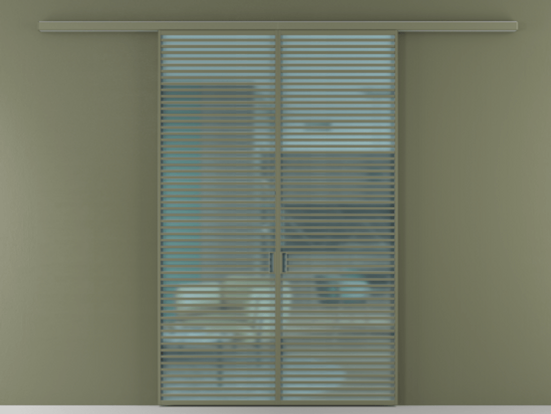 Перегородка Formato вдоль стены 2 створки АЛПР 040.07 Алюминий оливковый тёмный Сатинированное голубое стекло, триплекс Цена 359760 ₽ | Volhovec