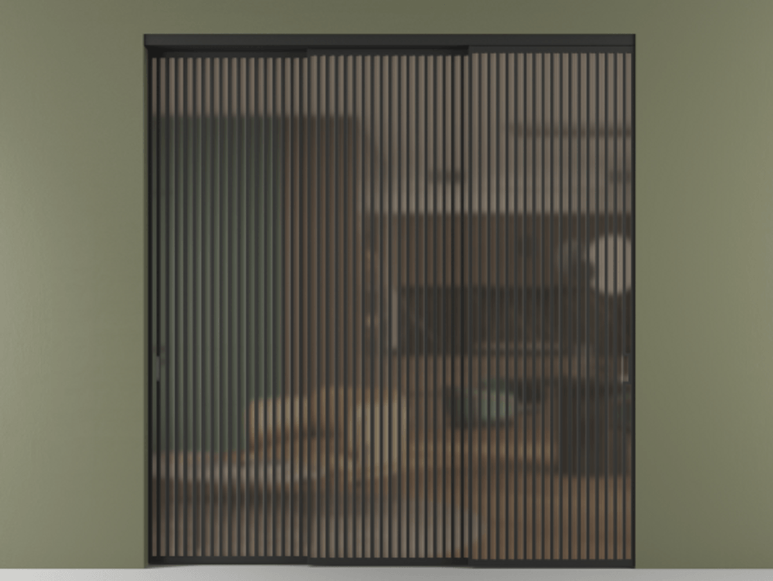 Перегородка Формато внутри проёма 3 створки с синхронным механизмом АЛПР 040.06 Алюминий Черный Сатинированное бронзовое стекло, триплекс Цена 651400 ₽  | Volhovec