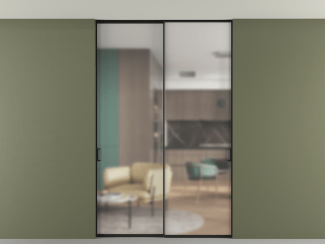 Перегородка Formato внутри проёма двустворчатая со скрытым креплением в потолок АЛПР 040.01 Алюминий Черный Сатинированное стекло "Matelux Crystal Vision", калёное, матовое, каленое 6 мм. Скрытый короб ЧЕР Цена 286160 ₽ 1. Полотно 2 шт. (800/2100 мм)
2. Комплект установки раздвижной системы
3. Базовый комплект фурнитуры
4. Ручка RONDO. Фабрика дверей Волховец 8 (800) 551 43 19 Перегородка Formato внутри проёма двустворчатая со скрытым креплением в потолок АЛПР 040.01 Алюминий Черный Сатинированное стекло "Matelux Crystal Vision", калёное, матовое, каленое 6 мм Цена 286160 ₽ | Volhovec