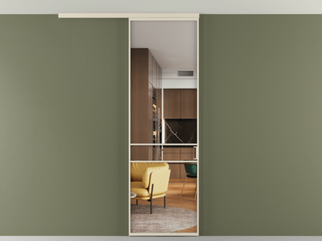 Перегородка Formato вдоль стены на потолок 1 створка АЛПР 040.02 Алюминий бежево-серый Прозрачное стекло "Кристал Вижн", калёное Цена 125510 ₽ | Volhovec