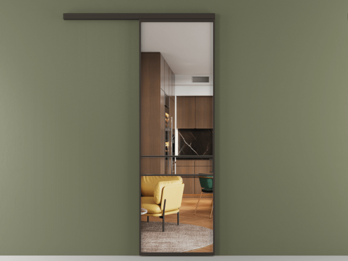 Перегородка Формато вдоль стены 1 створка АЛПР 040.02 Алюминий антрацит Прозрачное стекло "Кристал Вижн", калёное Цена 129100 ₽  | Volhovec