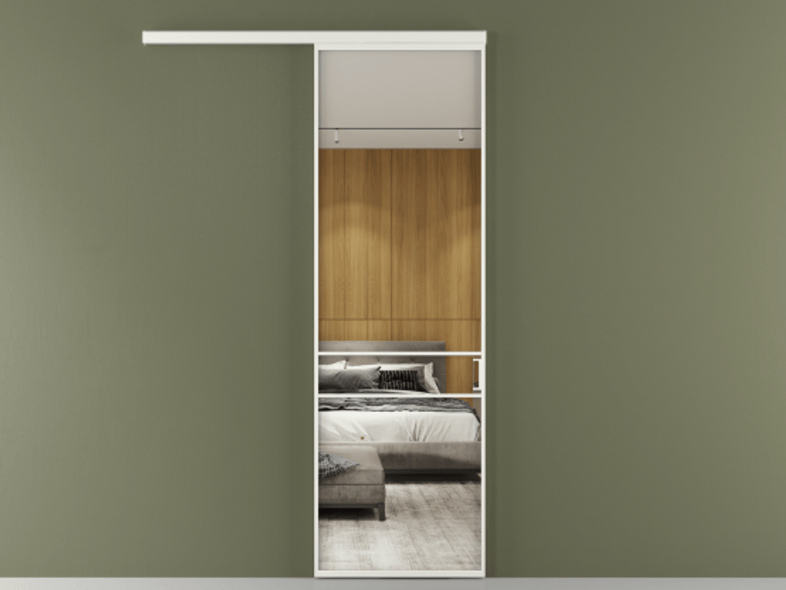 Перегородка Formato вдоль стены 1 створка АЛПР 040.02 Алюминий светло-серый Двустороннее зеркало, триплекс , триплекс 6 мм Цена 102325 ₽  | Volhovec