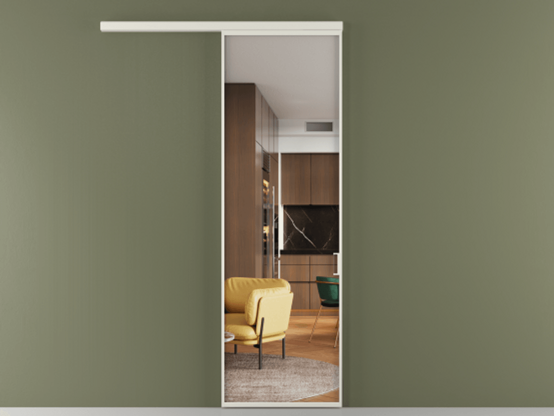 Перегородка Formato вдоль стены 1 створка АЛПР 040.01 Алюминий Белый Прозрачное стекло "Crystal Vision", калёное Цена 119000 ₽  | Volhovec