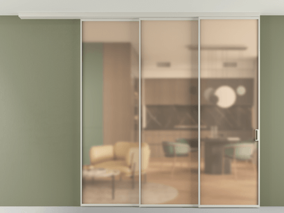 Алюминевая перегородка pv3_01_ Алюминий тёплый серый Сатинированное оранжевое стекло, триплекс, 6мм. Цвет Алюминий тёплый серый. Материал Алюминий в эмали. Коллекция Перегородка Formato вдоль стены на потолок телескопик синхро 3. Картинка.