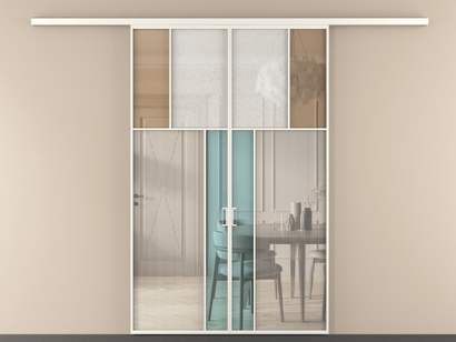 Алюминевая перегородка vd2_2 Алюминий пудровый белый Четыре стекла. Цвет Алюминий пудровый белый. Материал Алюминий в эмали. Коллекция Перегородка Mosaic вдоль стены двустворчатая. Картинка.