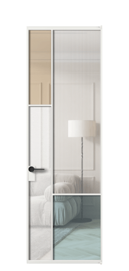 Дверь межкомнатная АЛПЛ041.13 АБЛ 4 стекла. Цвет Алюминий белоснежный. Материал Алюминий в эмали. Коллекция Mosaic. Картинка.