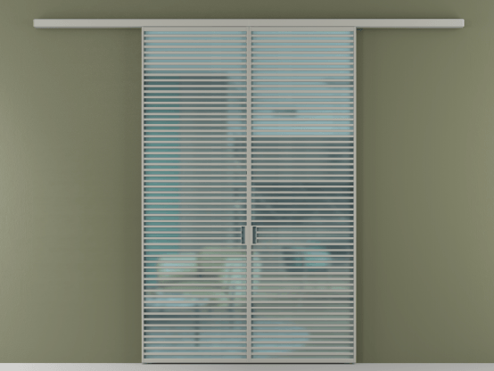 Алюминевая перегородка АЛПР 040.07_АНСР_САТ ГОЛ_new. Цвет Алюминий нейтральный серый. Материал Алюминий в эмали. Коллекция Перегородка Formato вдоль стены 2 створки. Картинка.