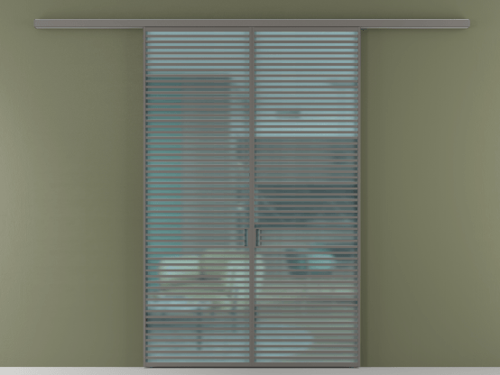 Алюминевая перегородка АЛПР 040.07_АКЛС_САТ ГОЛ_new. Цвет Алюминий классический серый. Материал Алюминий в эмали. Коллекция Перегородка Formato вдоль стены 2 створки. Картинка.