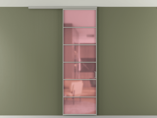 Алюминевая перегородка АЛПР 040.04_АНСР_САТ РОЗ_new. Цвет Алюминий нейтральный серый. Материал Алюминий в эмали. Коллекция Перегородка Formato вдоль стены на потолок 1 створка. Картинка.