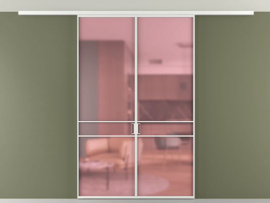 Алюминевая перегородка АЛПР 040.02_АБЛ_САТ РОЗ_new. Цвет Алюминий белоснежный. Материал Алюминий в эмали. Коллекция Перегородка Formato вдоль стены на потолок 2 створки. Картинка.