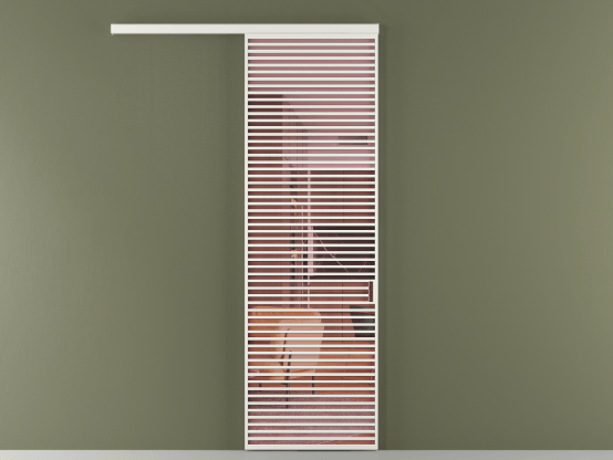 Алюминевая перегородка vd1_07_ Алюминий светло-серый Прозрачное розовое стекло, триплекс, 6мм. Цвет Алюминий светло-серый. Материал Алюминий в эмали. Коллекция Перегородка Formato вдоль стены 1 створка. Картинка.