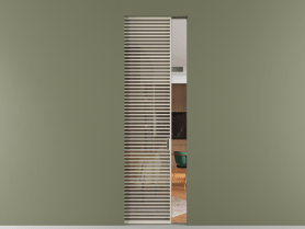 Алюминевая перегородка skr1_07_ Алюминий бежево-серый Stopsol Bronze прозрачное. Цвет Алюминий бежево-серый. Материал Алюминий в эмали. Коллекция Перегородка Formato скрытый пенал 1 створка. Картинка.