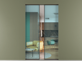 Алюминевая перегородка АЛПР 040.01 МАН ПРОЗ ГОЛ. Цвет Алюминий антрацит. Материал Алюминий в эмали. Коллекция Перегородка Formato скрытый пенал 2 створки. Картинка.