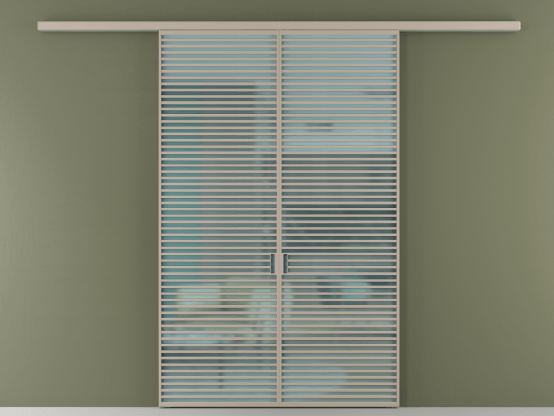 Алюминевая перегородка АЛПР 040.07_АБСК_САТ ГОЛ_new. Цвет Алюминий бисквитный. Материал Алюминий в эмали. Коллекция Перегородка Formato вдоль стены 2 створки. Картинка.