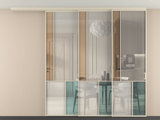 Перегородка Mosaic вдоль стены на потолок 3 створки с синхронным механизмом