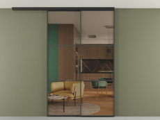 Перегородка Формато вдоль стены на потолок 2 створки с синхронным механизмом