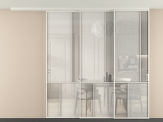 Перегородка Mosaic вдоль стены на потолок 3 створки с синхронным механизмом